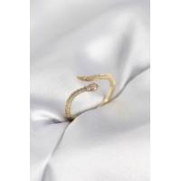 Gold Renk Yılan Model Zirkon Taşlı Kadın Yüzük TJ-BYK4072