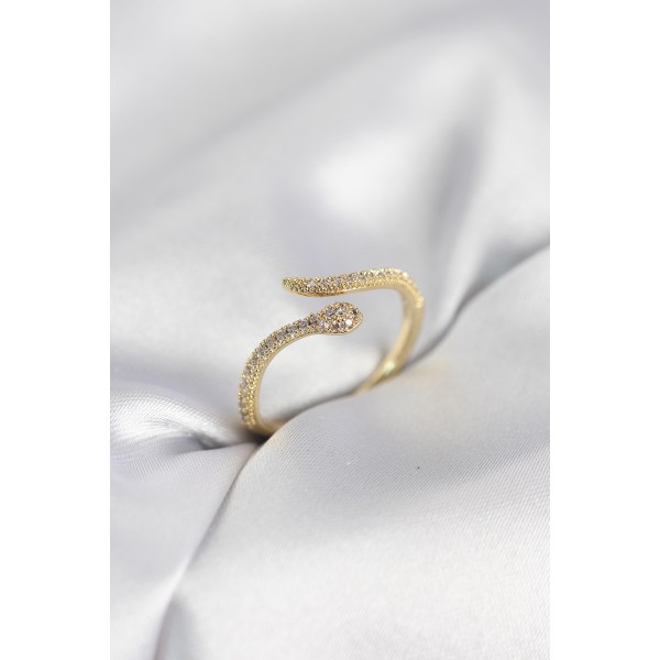 Gold Renk Yılan Model Zirkon Taşlı Kadın Yüzük TJ-BYK4072