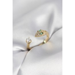 Yılan Model Zirkon Taşlı Gold Renk Kadın Yüzük TJ-BYK4080