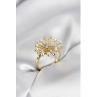 Gold Renk Karahindiba Model Zirkon Taşlı Kadın Yüzük TJ-BYK4086