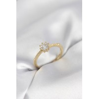Tek Taş Model Gold Renk Zirkon Taşlı Kadın Yüzük TJ-BYK4088