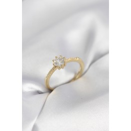 Tek Taş Model Gold Renk Zirkon Taşlı Kadın Yüzük TJ-BYK4088