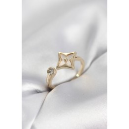 Gold Renk Köşeli Yonca Model Zirkon Taşlı Kadın Yüzük TJ-BYK4099