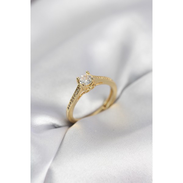 Tek Taş Gold Renk Zirkon Taşlı Model Kadın Yüzük TJ-BYK4105