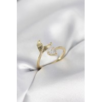 Balık Kuyruğu Model Gold Renk Zirkon Taşlı Kadın Yüzük TJ-BYK4129