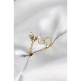 Balık Kuyruğu Model Gold Renk Zirkon Taşlı Kadın Yüzük TJ-BYK4129