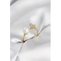 İncili Model Gold Renk Zirkon Taşlı Kadın Yüzük TJ-BYK4131