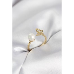 İncili Model Gold Renk Zirkon Taşlı Kadın Yüzük TJ-BYK4131