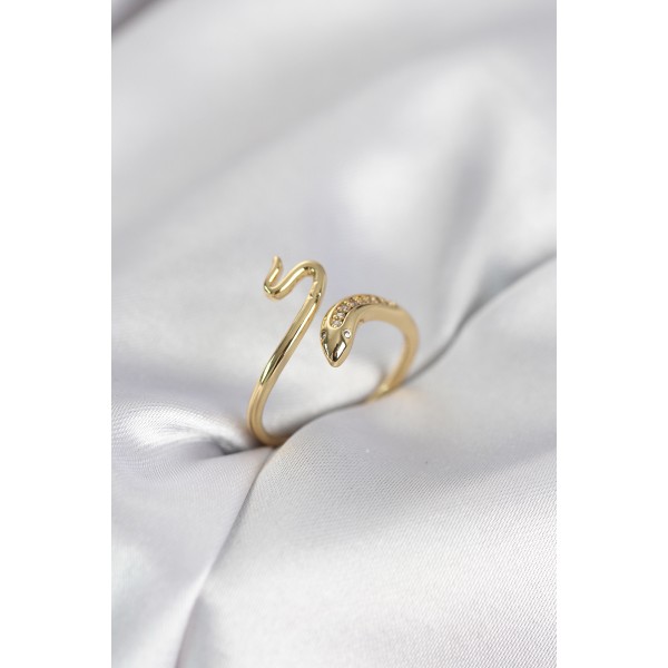 Gold Renk Yılan Model Zirkon Taşlı Kadın Yüzük TJ-BYK4133