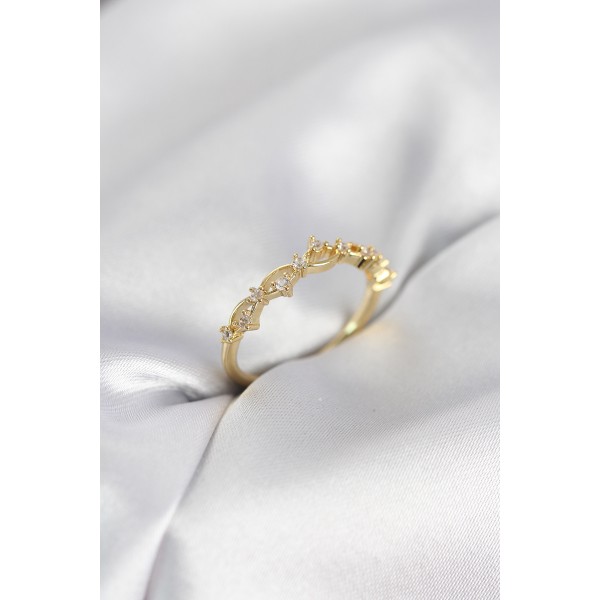 Zirkon Taşlı Pirinç Gold Renk Kadın Yüzük TJ-BYK4137