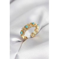 Mavi Taşlı Gold Renk Vintage Kadın Yüzük TJ-BYK4141