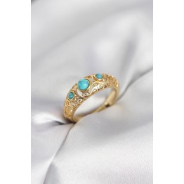 Vintage Model Mavi Taşlı Gold Renk Kadın Yüzük TJ-BYK4149