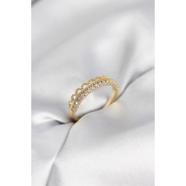 Motif Desenli Gold Renk Zirkon Taşlı Kadın Yüzük TJ-BYK4151