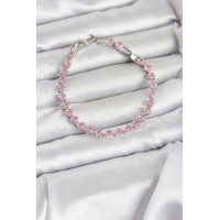 Pembe Kare Zirkon Taşlı Gümüş Renk Pirinç Su Yolu Kadın Bileklik TJ-BB8323