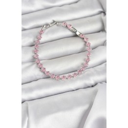 Pembe Kare Zirkon Taşlı Gümüş Renk Pirinç Su Yolu Kadın Bileklik TJ-BB8323