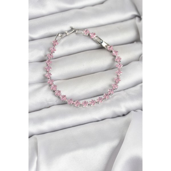 Pembe Kare Zirkon Taşlı Gümüş Renk Pirinç Su Yolu Kadın Bileklik TJ-BB8323