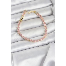 Pembe Kare Zirkon Taşlı Gold Renk Pirinç Su Yolu Kadın Bileklik TJ-BB8324