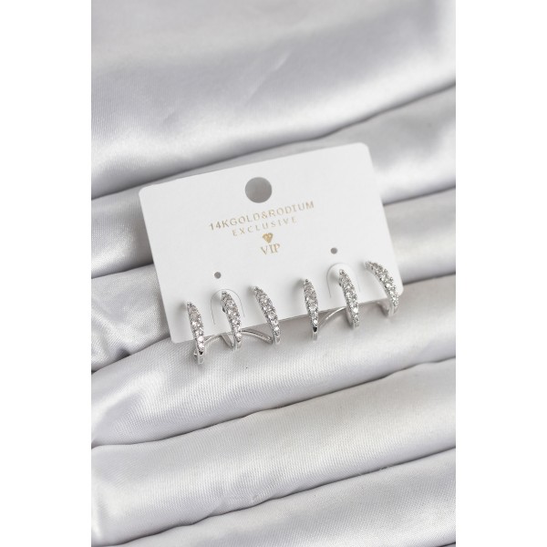 Gümüş Renk Pirinç Zirkon Taşlı Kadın Küpe TJ-BKP11641