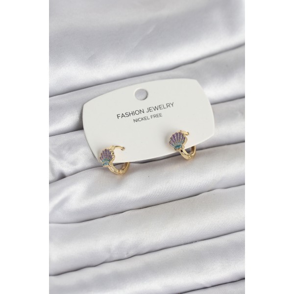 Deniz Kabuğu Model Gold Pirinç Çocuk Küpe - TJ-BKP11649
