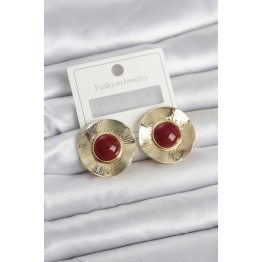 Vintage Model Bordo Gold Renk Pirinç Kadın Küpe TJ-BKP11661