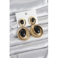Siyah Sallantılı Damla Model Gold Renk Vintage Kadın Küpe TJ-BKP11669