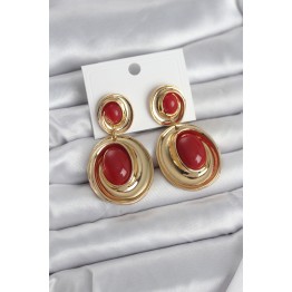Kırmızı Sallantılı Damla Model Gold Renk Vintage Kadın Küpe TJ-BKP11670