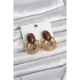 Pirinç Gold Renk Kahverengi Taşlı Vintage Kadın Küpe TJ-BKP11680