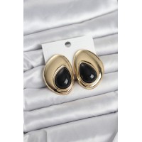 Pirinç Gold Renk Siyah Taşlı Damla Model Vintage Kadın Küpe TJ-BKP11681