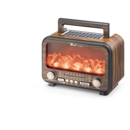 Bluetooth Solar Panelli Fm Radyo Usb Tf Nostaljik Hoparlör Alev Efektli 25 X 14.5 X 18 Cm - Kahverengi FP2393S