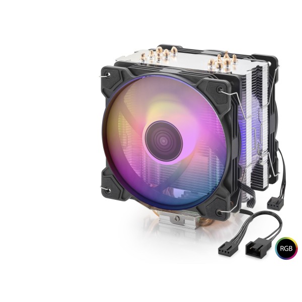 Cpu İşlemci Kule Tipi Soğutucu Çift Fanlı 6 Bakır Borulu Rgb - Siyah ND2602