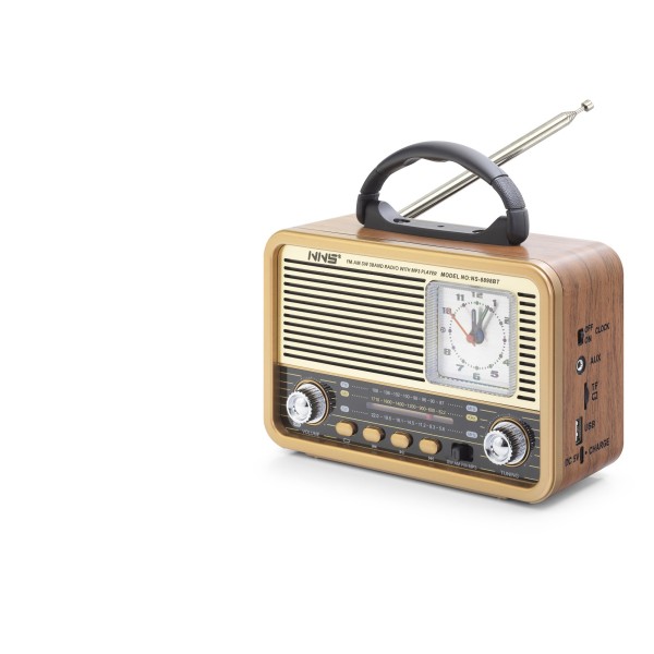 Bluetooth Nostaljik Hoparlör Fm Retro Saatli 20 X 10.2 X 14.5 Cm NS8898BT