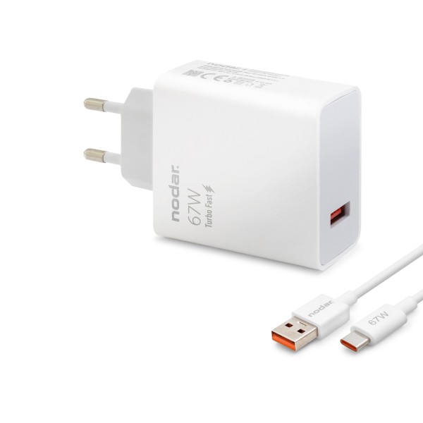 Type-C Hızlı Şarj Seti 67W Usb Adaptörlü - Beyaz ND1008
