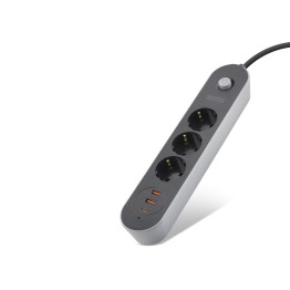 Termal Akım Korumalı Uzatma Kablosu 3 Priz + 2X Usb + Type-C Anahtarlı 2 M - Siyah SH4628
