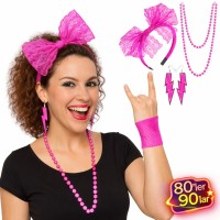 80’ler 90’lar Neon Pembe Parti Seti – Kolye Küpe Taç
