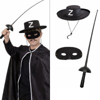 Zorro Kostüm Seti 3’lü Çocuk – Şapka, Maske ve Kılıç