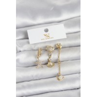 Pirinç Gold Renk Zirkon Taşlı Deniz Temalı 3'lü Kadın Küpe TJ-BKP11703