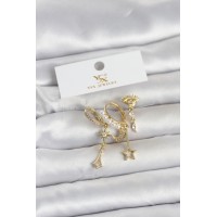 Pirinç Gold Renk Zirkon Taşlı Gece Temalı 3'lü Kadın Küpe TJ-BKP11705