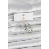 Pirinç Gümüş Renk Model 3'lü Kadın Küpe TJ-BKP11708