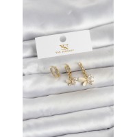 Pirinç Gold Renk Model 3'lü Kadın Küpe TJ-BKP11709