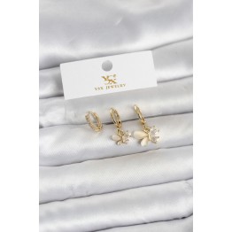 Pirinç Gold Renk Model 3'lü Kadın Küpe TJ-BKP11709