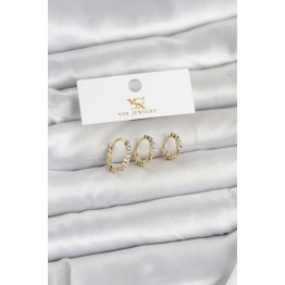 Pirinç Gold Renk Nazarlı Model 3'lü Kadın Küpe TJ-BKP11711