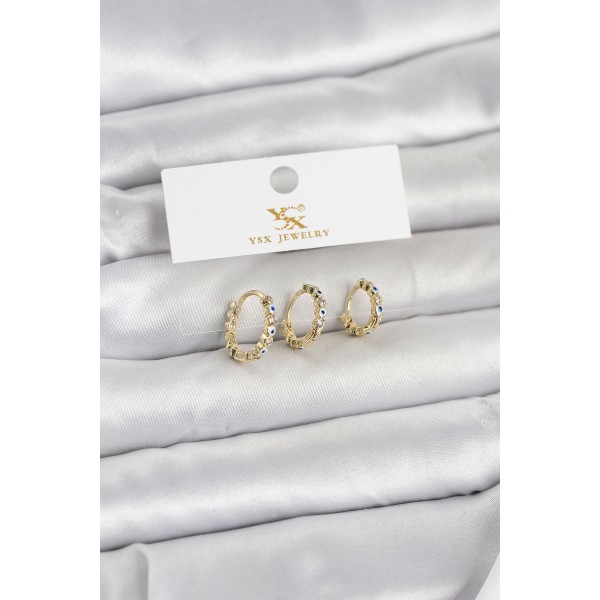 Pirinç Gold Renk Nazarlı Model 3'lü Kadın Küpe TJ-BKP11711
