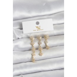 Pirinç Gold Renk Sıralı Kutup Yıldızı Model 3'lü Kadın Küpe TJ-BKP11715