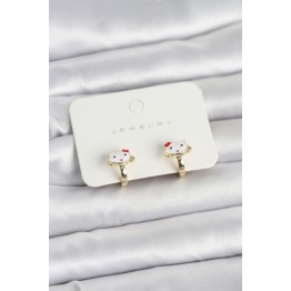 Gold Renk Kedi Model Mineli Çocuk Küpe TJ-BKP11719