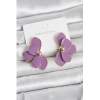 Mor Mineli Lotus Model Pirinç Kadın Küpe TJ-BKP11735