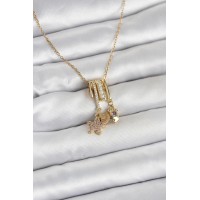 316L Çelik Gold Zirkon Taşlı Deniz Tema Charmlı Kadın Kolye TJ-BKO11013