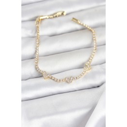 Pirinç Gold Renk Kalp Model Zirkon Taşlı Su Yolu Kadın Bileklik TJ-BB8375