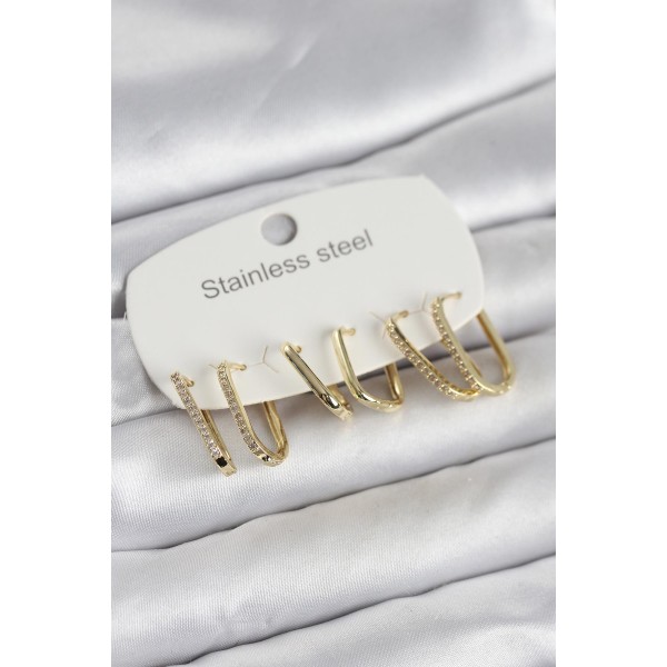 316L Çelik Gold Renk 6'lı Set Geometrik Model Kadın Küpe TJ-BKP11741