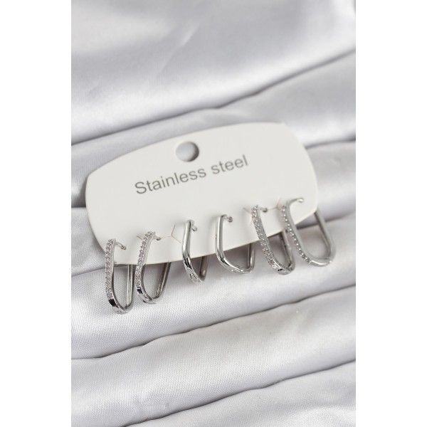 316L Çelik Gümüş Renk 6'lı Set Geometrik Model Kadın Küpe TJ-BKP11742
