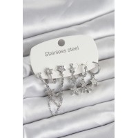 316L Çelik Gold Renk 6'lı Set Zincirli Yıldız Modelli Kadın Küpe - TJ-BKP11748